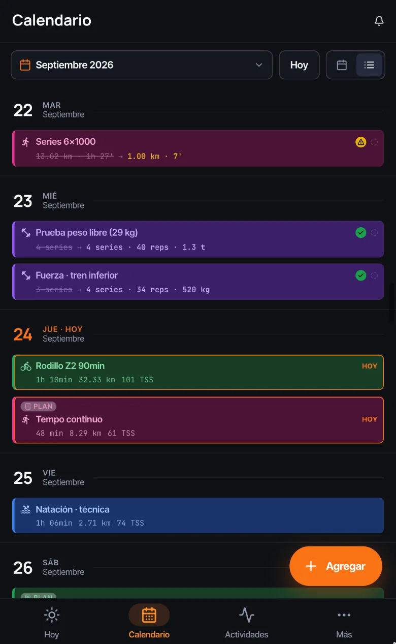 El calendario del atleta en el celular