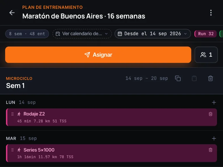 Un plan de entrenamiento por microciclos, listo para asignar