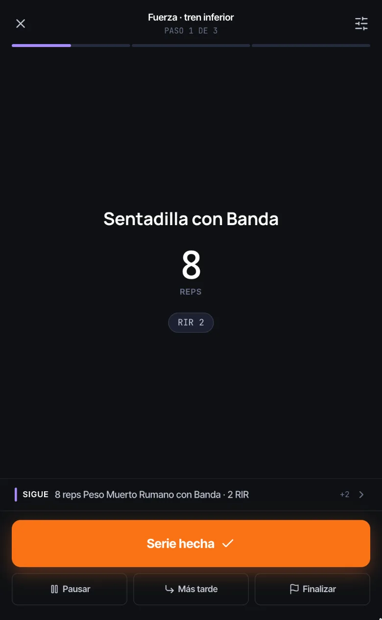 El reproductor de fuerza en el celular del atleta, en su primera serie